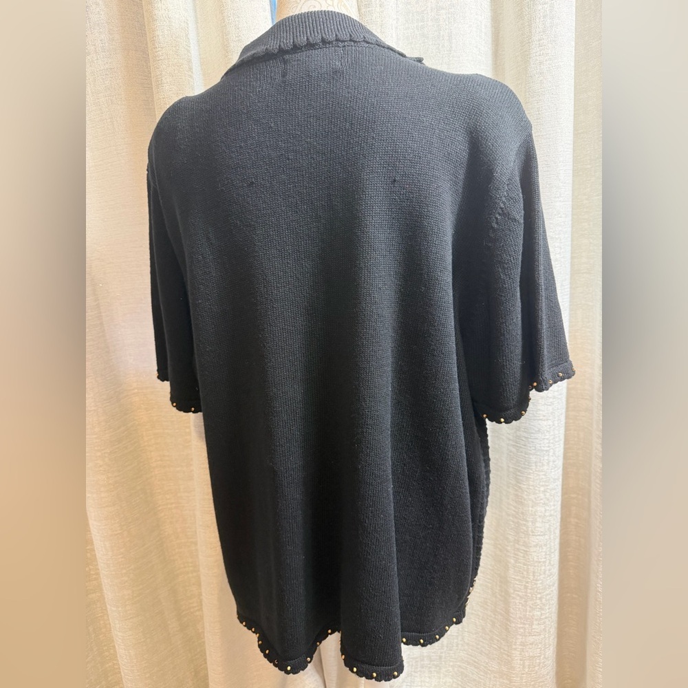 Alfred Dunner 3X Black Textured Knit Tunic Gold Embroidered Hem Plus Size Top - Picture 5 of 11